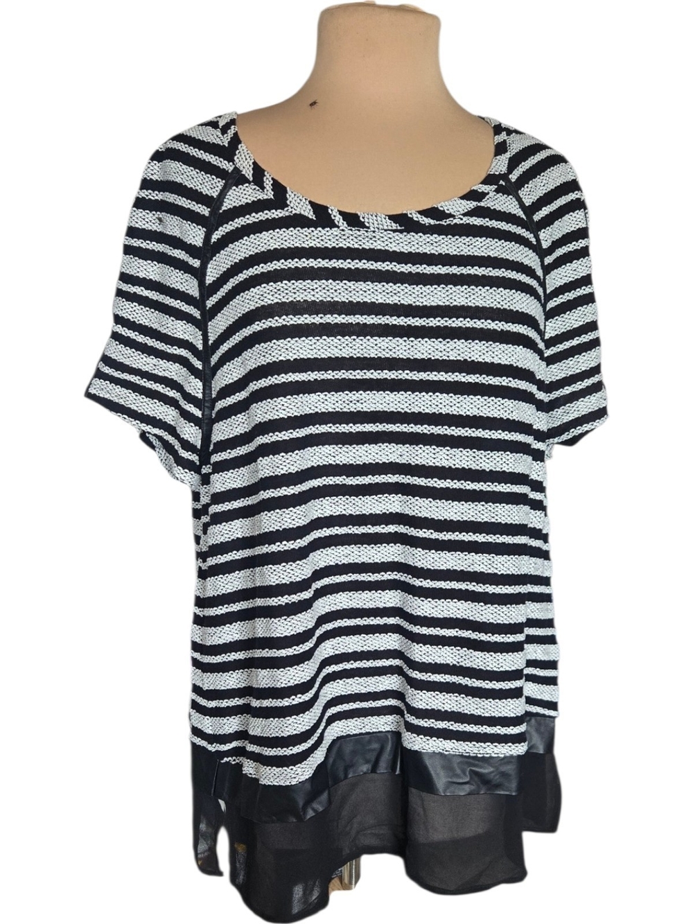 Tart Collections Black & White Striped Short Sleeve Top with Sheer Hem